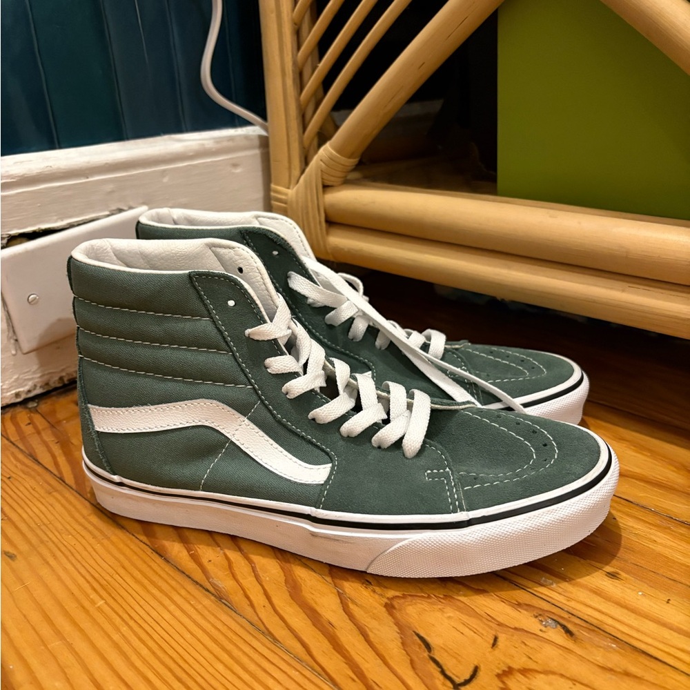 OBO Vans Forest Green Sk8 Hi Tops with White Stripes